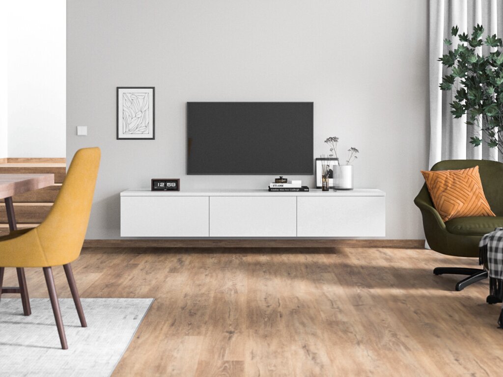 Ein schlichtes TV Board in Weiß.