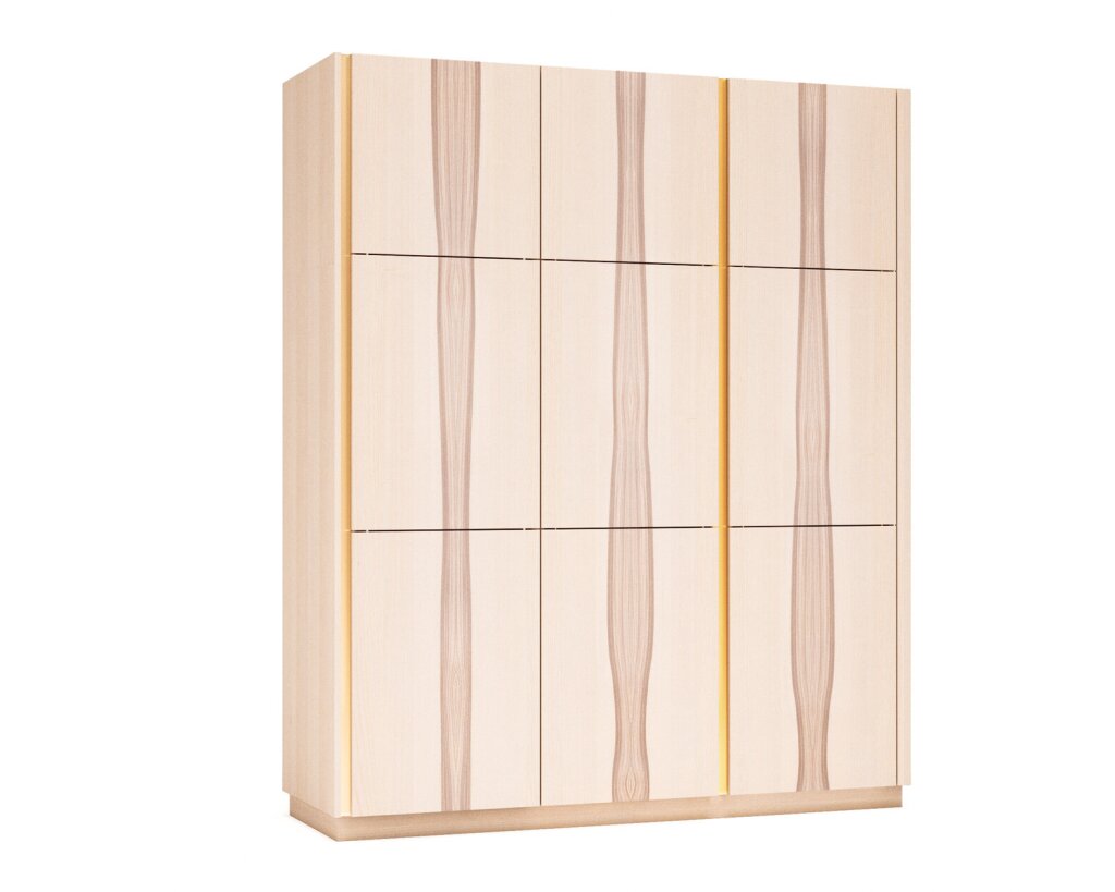 Heller Kleiderschrank aus Massivholz mit durchgehendem Kerneschefurnier und edler optischer Drittelung.